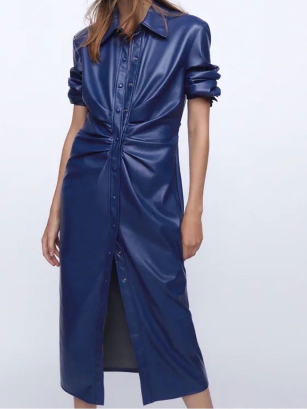 Zara Royal Blue faux leather shirt dress